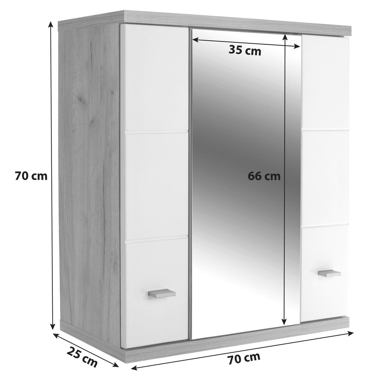 ZRCADLOVÁ SKŘÍŇKA BARI - bílá/barvy hliníku, Konvenční, plast (70/70/25cm)