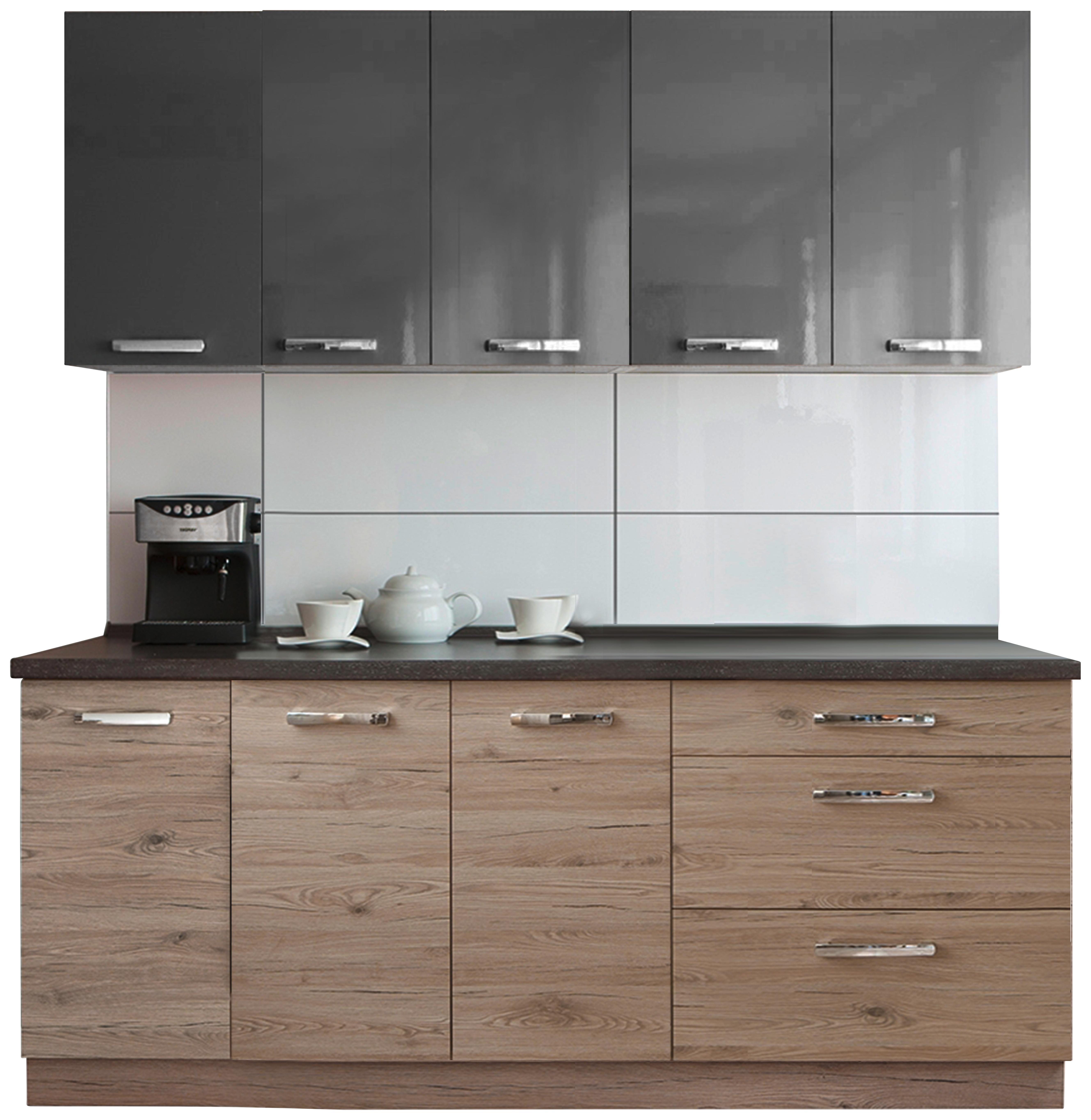 Konyhablokk Emma Graphit - Tölgyfa/Sötétszürke, modern, Faalapú anyag (200cm)