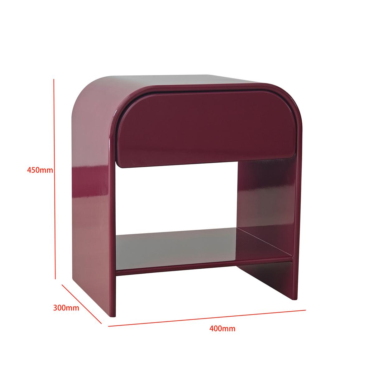 Nočný stolík RUBY vínovočervená, lakovaná - vínovočervená, Modern, kompozitné drevo (40/45/30cm) - Mömax