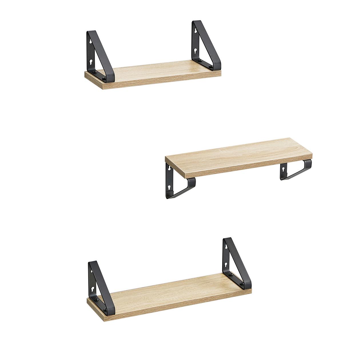 Wandregalset Wall Shelf - Eichefarben/Schwarz, MODERN, Holzwerkstoff/Metall (40/11/12cm) - MID.YOU