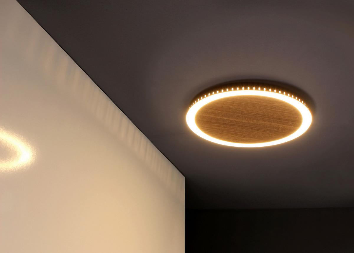 LED-Deckenleuchte Moon Ø 40 cm Mit 3 Helligkeitsstufen - Eichefarben/Schwarz, Design, Metall (40/4,1cm)