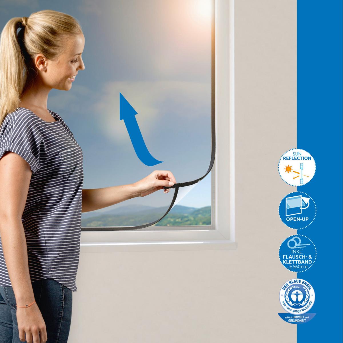 Fliegengitter BxH: 130x150 cm Anthrazit inkl. Sonnenschutz - Anthrazit, Basics (130/150cm)