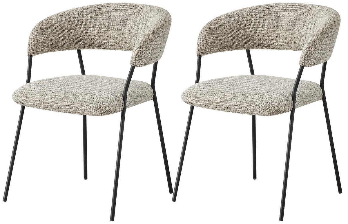 Armlehnstuhl Sigi Webstoff Grau 2-Er Set - Schwarz/Grau, MODERN, Textil/Metall (58/76/61cm) - MID.YOU
