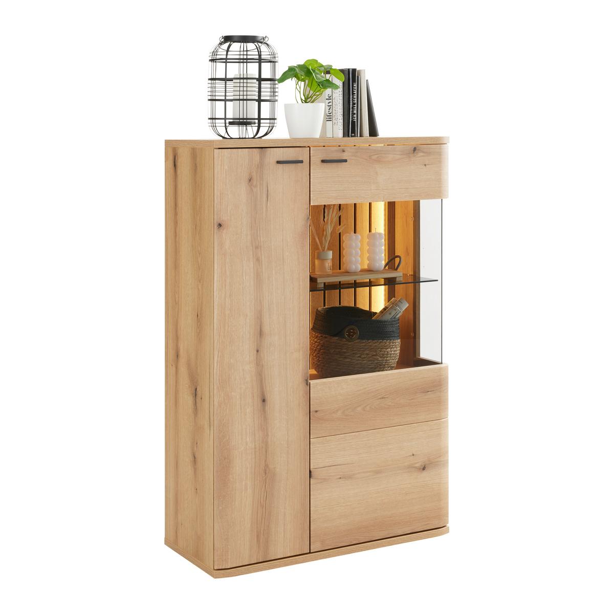Highboard Fortuna - MODERN, Glas/Holzwerkstoff (80/124/38cm)