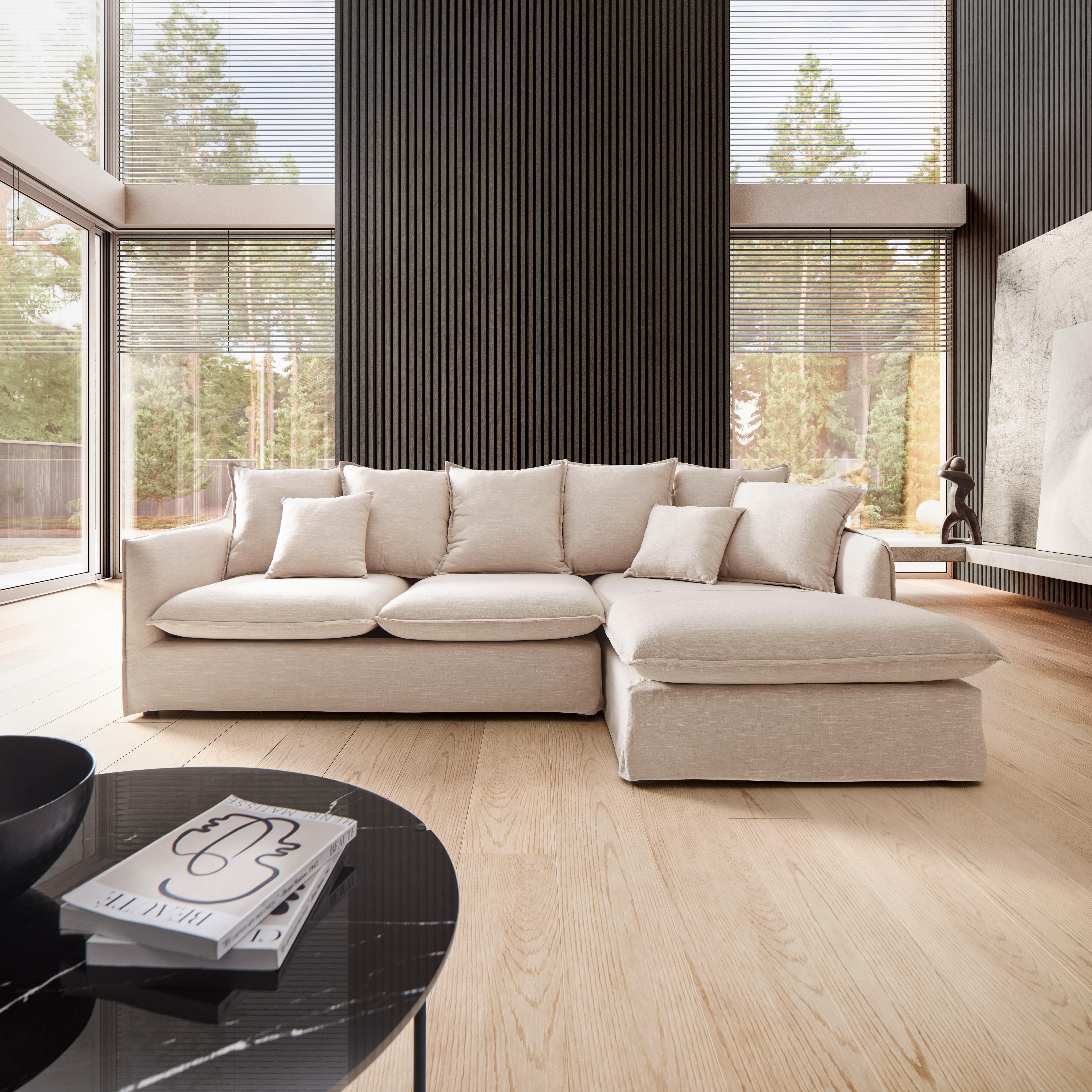 Sedacia súprava ELIA prírodná farba - čierna/prírodná farba, Modern, drevo/textil (265/84/158cm) - Bessagi Home