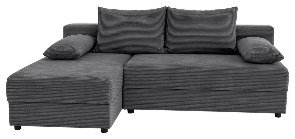 Ecksofa mit Bettfunktion Lima, Dunkelgrau, 195x140cm - Dunkelgrau/Schwarz, Trend, Holz/Kunststoff (195/140cm)