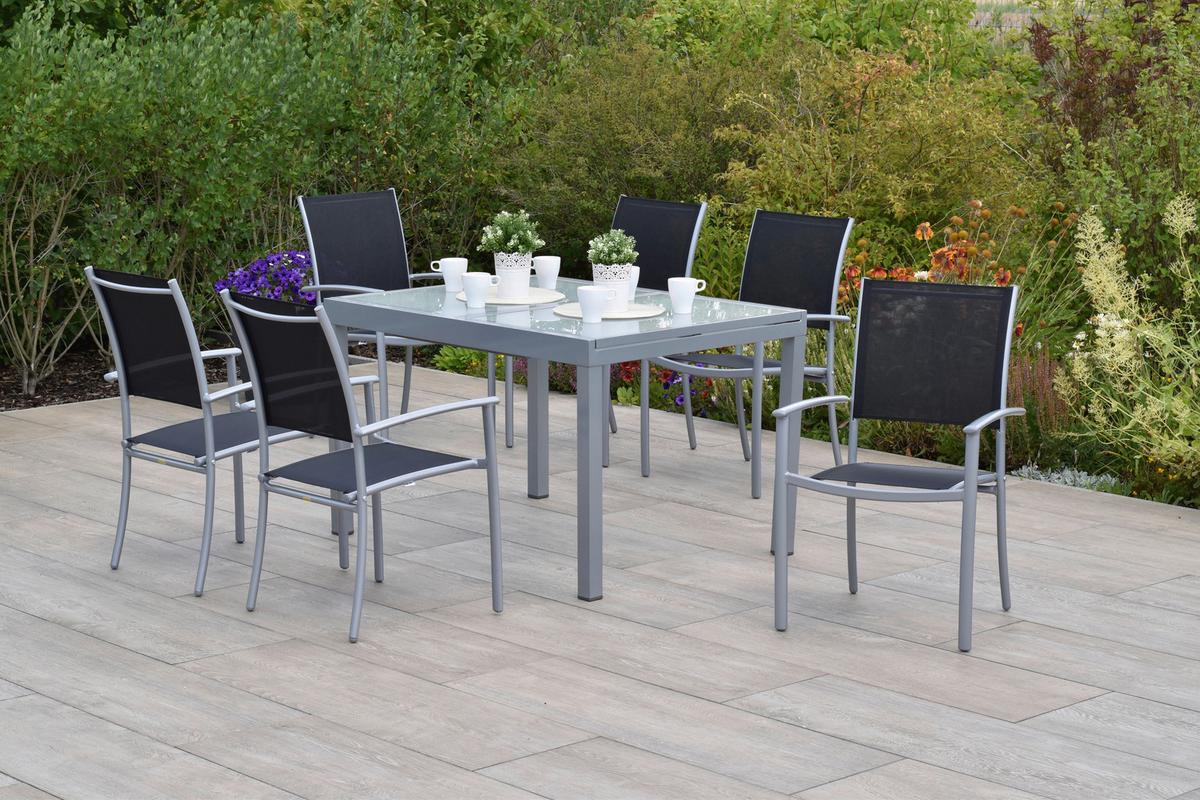 Gartenset Milano - Silberfarben/Schwarz, MODERN, Textil/Metall - Gardenson