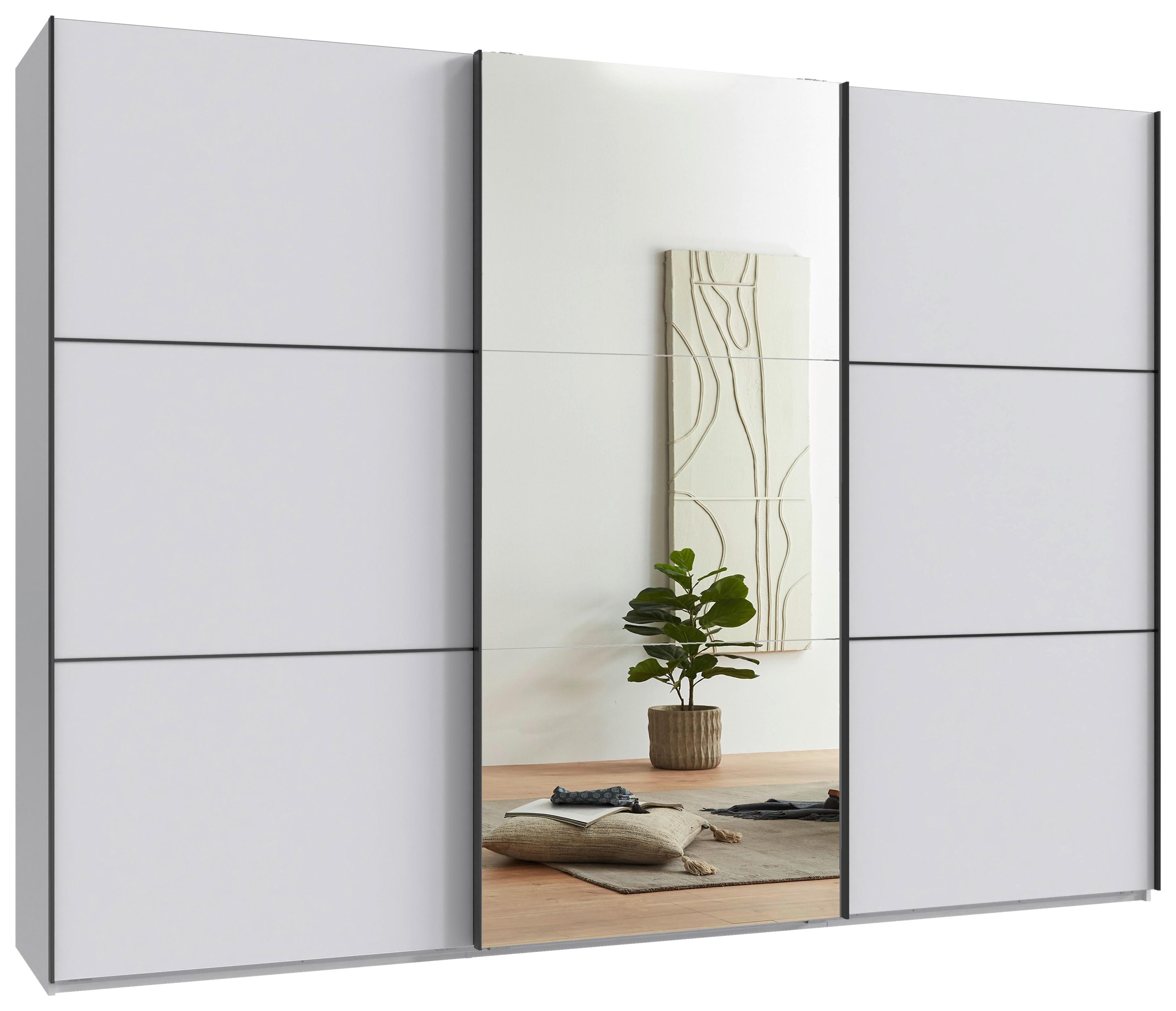 Schwebetürenschrank Indian A Weiß Dekor/spiegel, B: 300cm - Weiß, KONVENTIONELL, Glas/Holzwerkstoff (300/216/65cm)