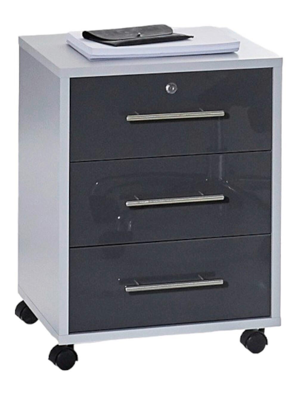 Rollcontainer Anthrazit/Grau Office Edition 44x58x40 cm - Anthrazit Hochglanz/Grau, MODERN, Holzwerkstoff/Kunststoff (44/58/40cm) - MID.YOU