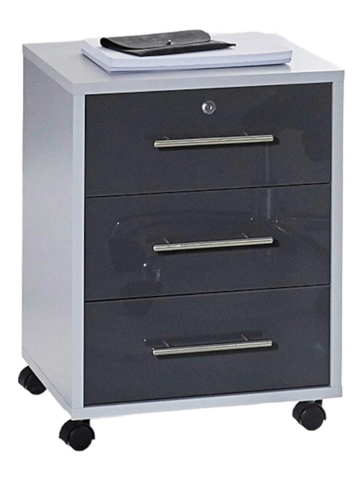 Rollcontainer Anthrazit/Grau Office Edition 44x58x40 cm - Anthrazit Hochglanz/Grau, MODERN, Holzwerkstoff/Kunststoff (44/58/40cm) - MID.YOU