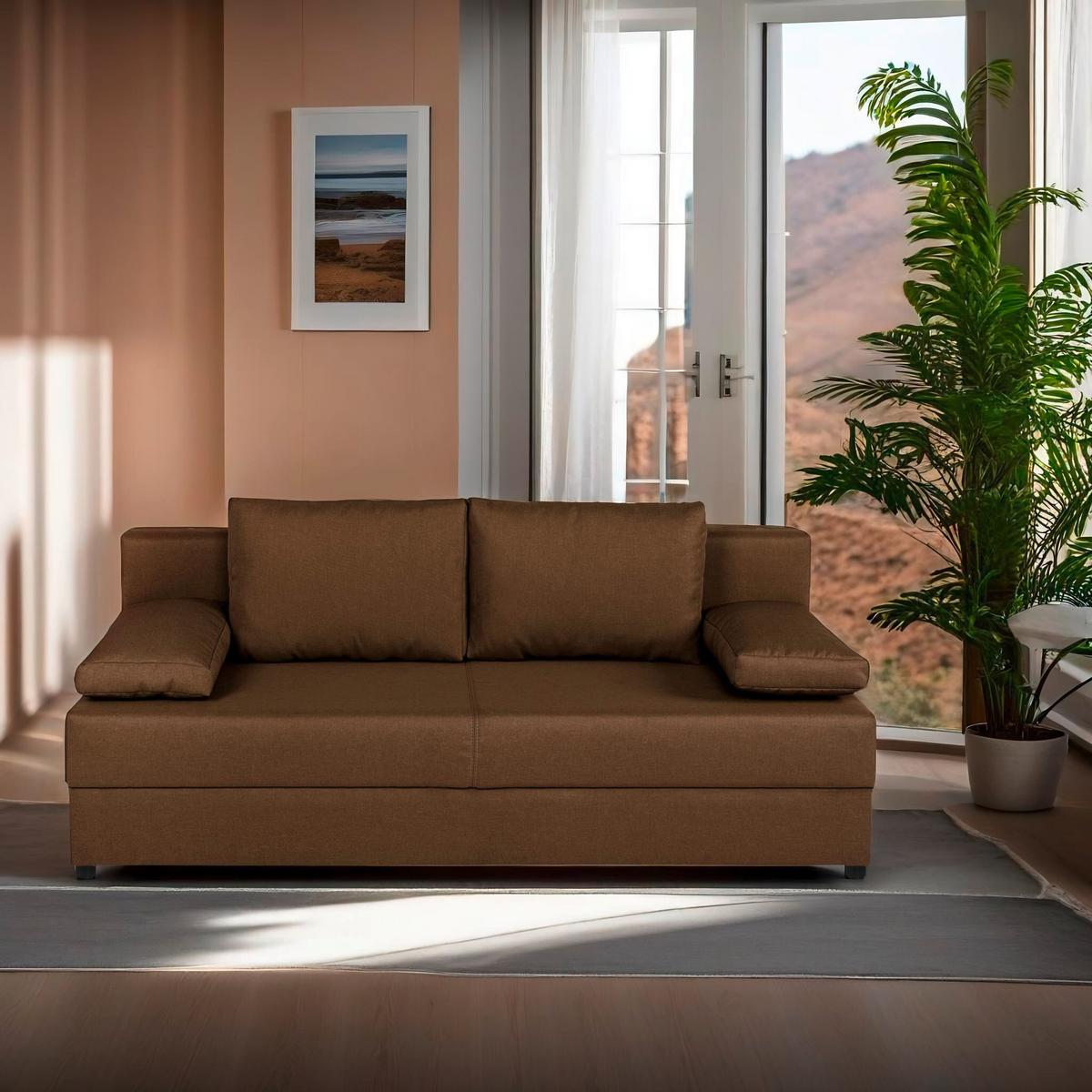 Schlafsofa mit Bettkasten Mega Braun - Schwarz/Braun, Design, Holzwerkstoff/Textil (190/80/75cm) - P & B