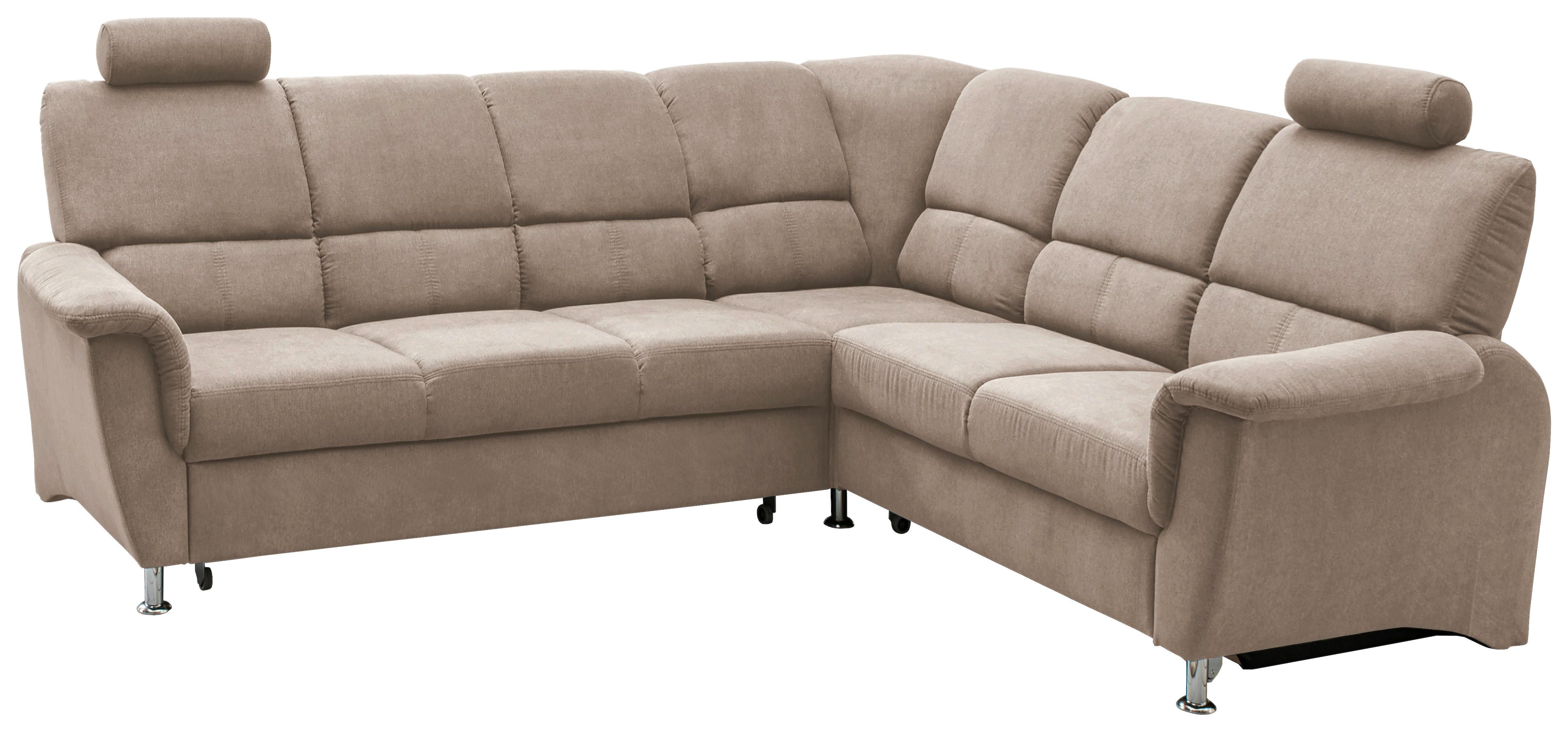 Ecksofa mit Bettkasten Pisa + Kopfstützen Taupe