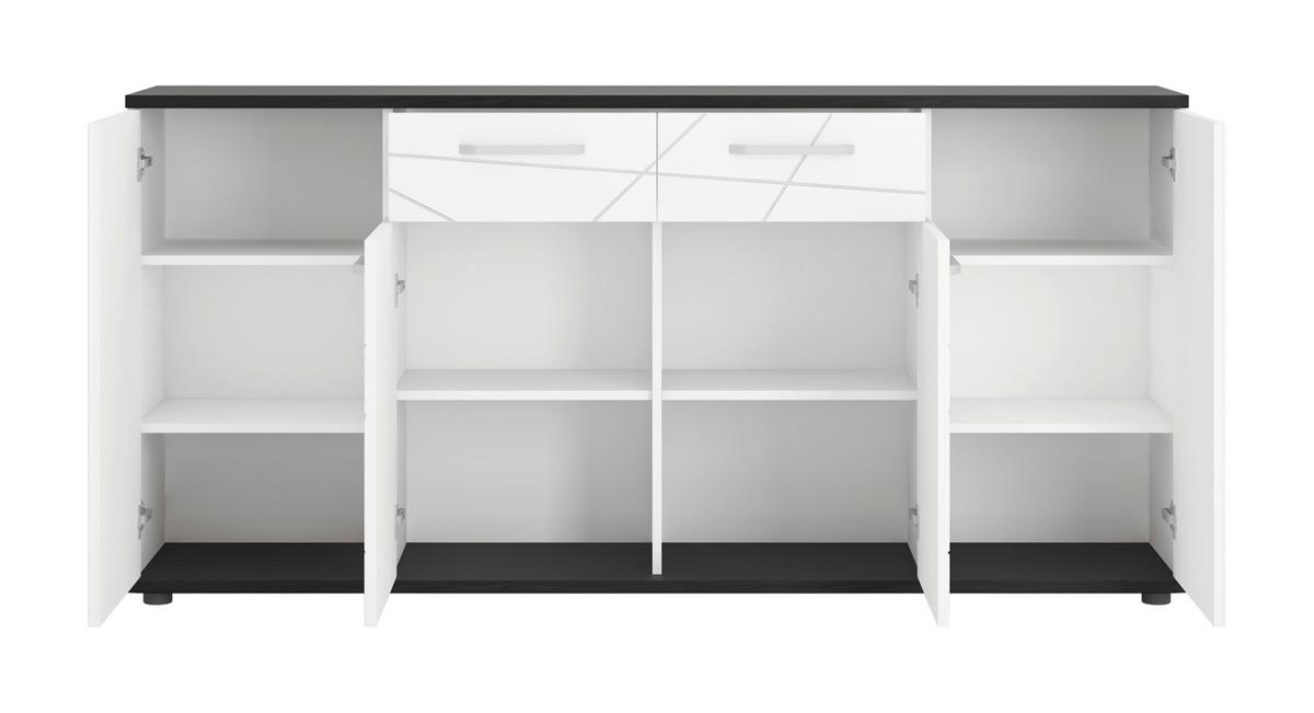 Kommode Venezia Eiche Dekor/weiß B: 181,8 Cm - Eiche dunkel/Weiß Hochglanz, MODERN, Holzwerkstoff (181,8/87,4/40cm)