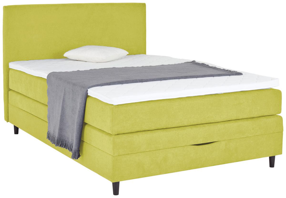 Boxspringtbett Mit Topper M. Bettkasten 140x200cm Kleopatra - Grün, KONVENTIONELL, Holz/Holzwerkstoff (140/200cm) - Ondega