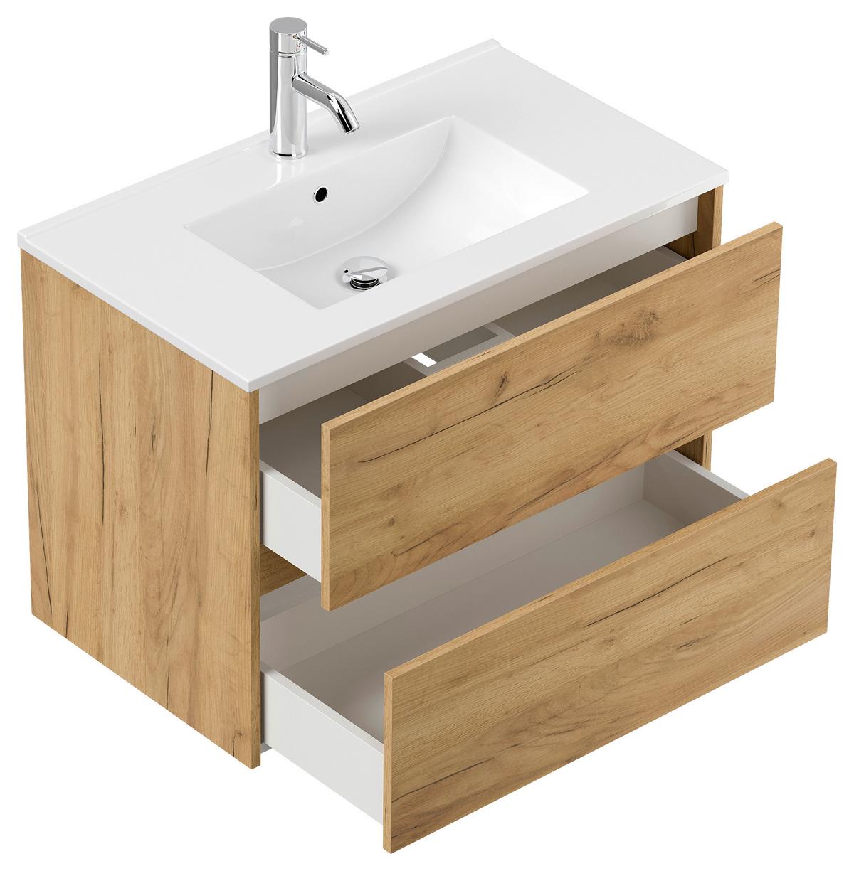 Waschtischkombi Limes Eiche Dekor B: 81 Cm - Eichefarben/Weiß, MODERN, Keramik/Holzwerkstoff (81/58,7/46,5cm) - MID.YOU