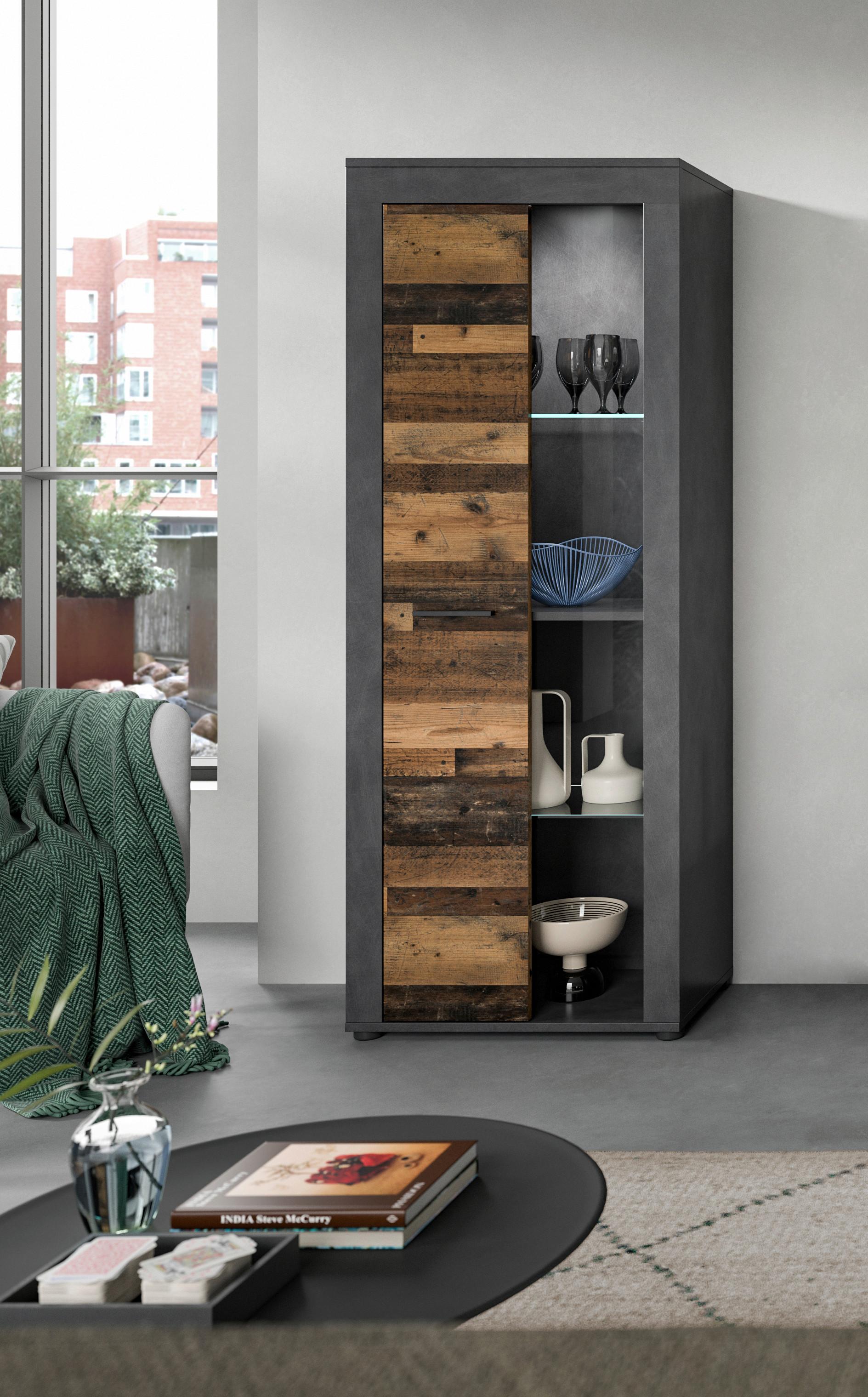Vitrine Jam Anthrazit/naturfarben B: 60 Cm - Anthrazit/Schwarz, Design, Glas/Holzwerkstoff (60/159/35cm) - MID.YOU