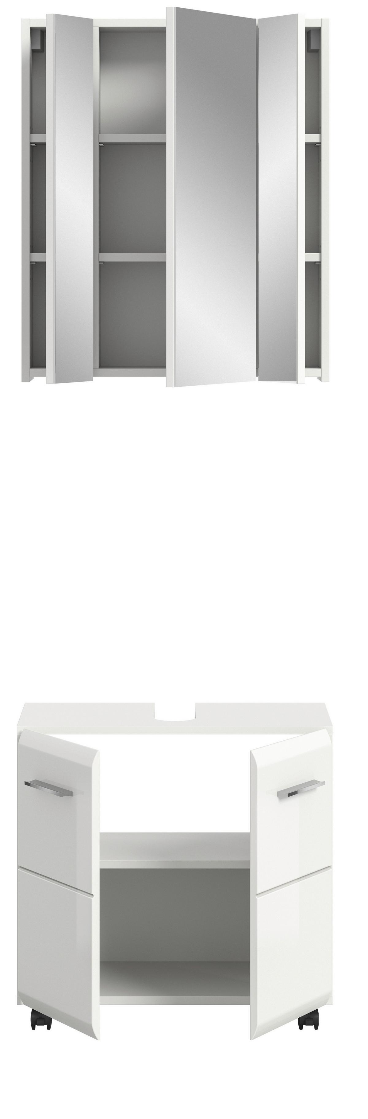 BADEZIMMER Ice Weiß/Weiß HG B: 60cm - Weiß Hochglanz/Schwarz, Trend, Glas/Holzwerkstoff (60cm) - MID.YOU