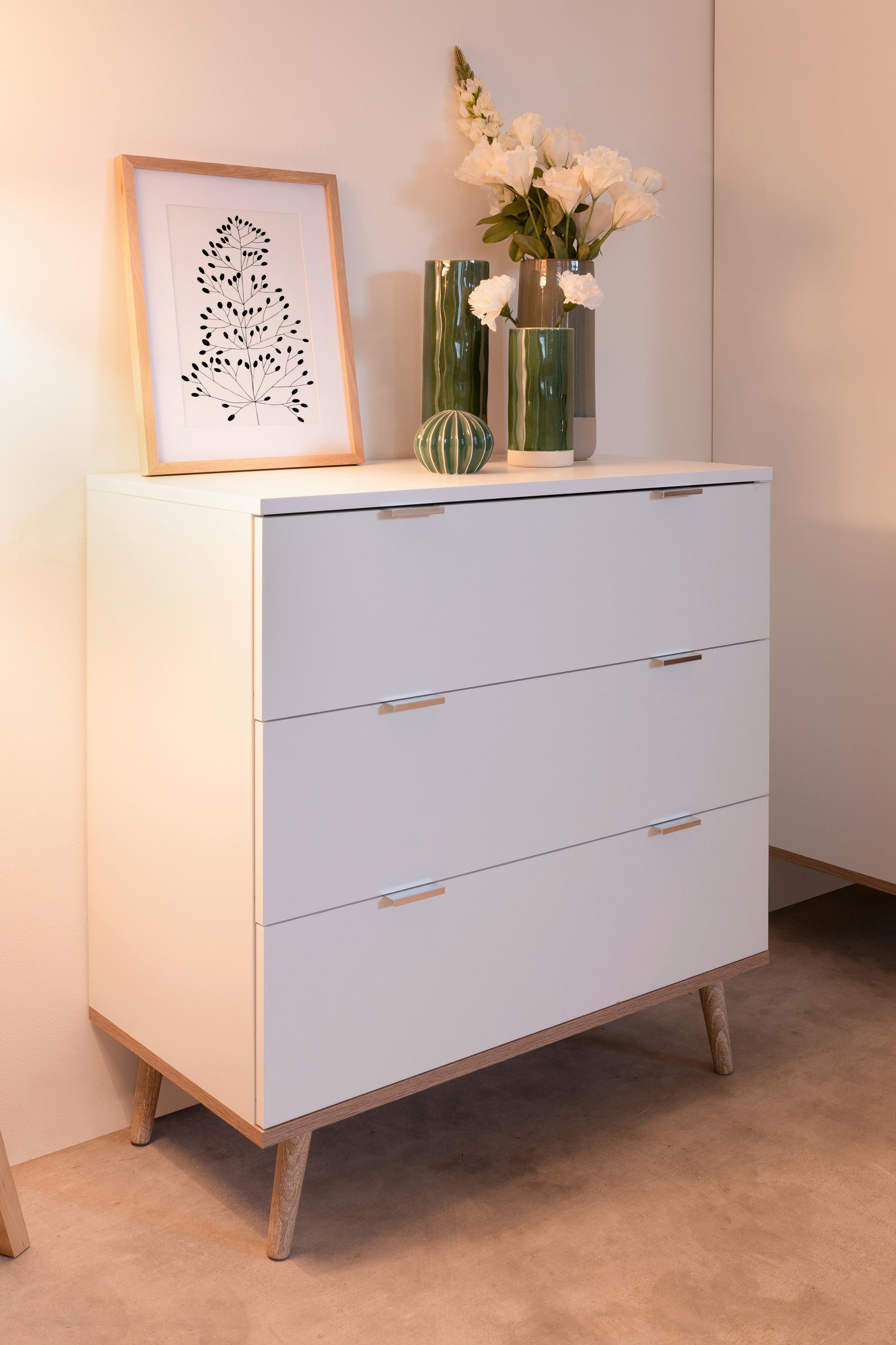 Kommode B 80 cm Göteborg, Weiß/Eiche Dekor - Weiß/Sonoma Eiche, KONVENTIONELL, Holzwerkstoff (80/86,5/40cm) - MID.YOU