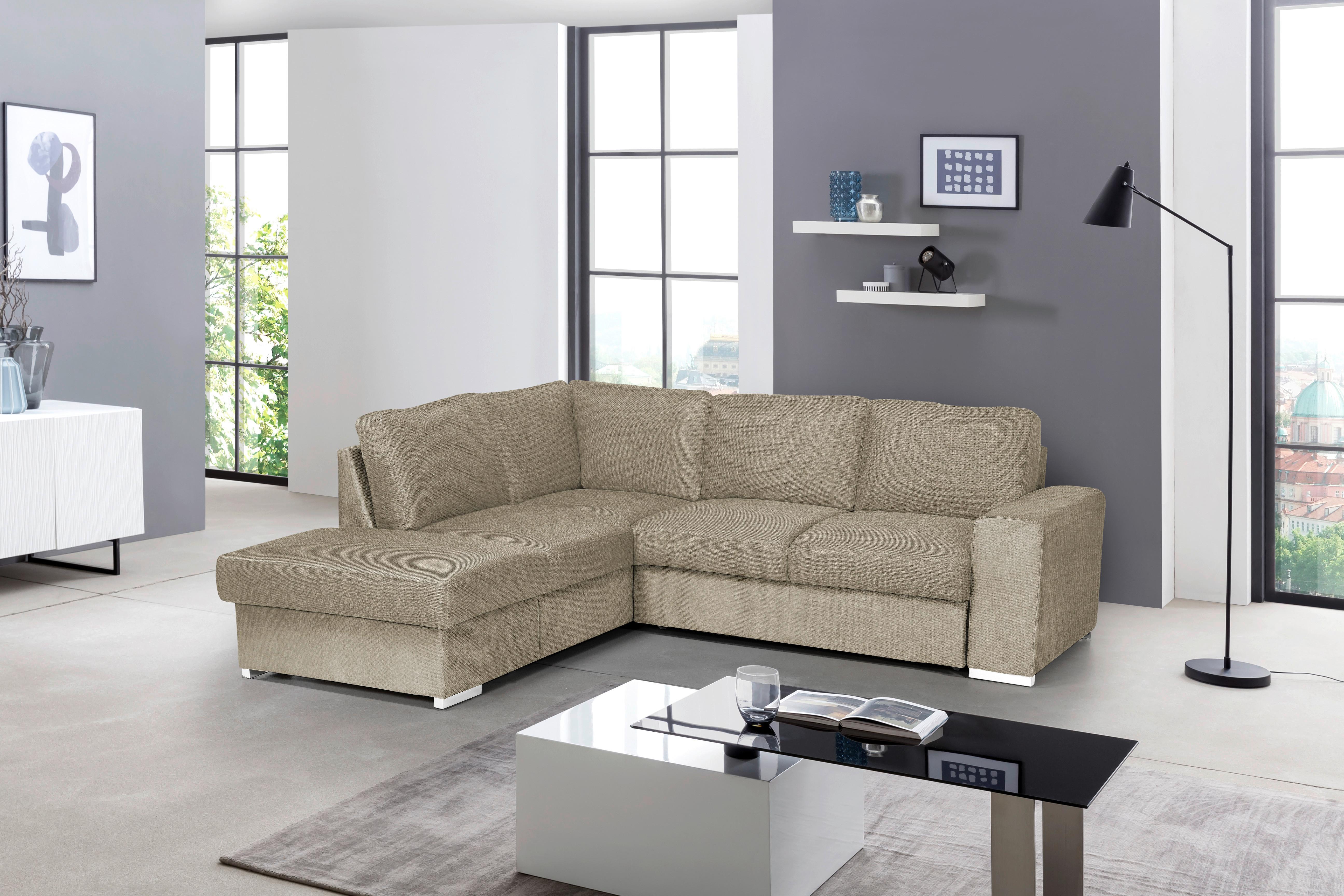 Rozkladacia Sedacia Súprava Eddi - Cappuccino, Ľavý Roh - cappuccino/chrómová, Design, textil/plast (213/248cm) - MID.YOU