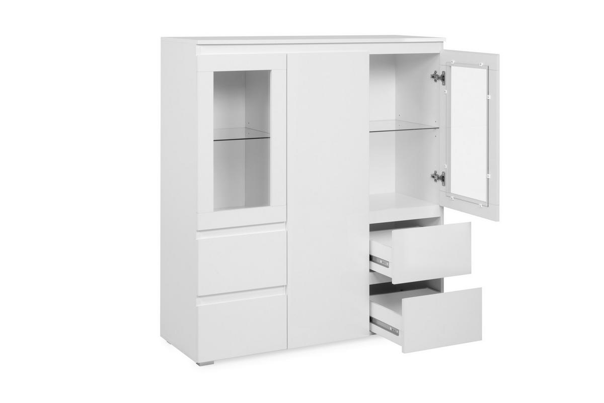 Highboard Capetown Weiß HG B: 116 cm - Weiß Hochglanz/Silberfarben, Trend, Glas/Holzwerkstoff (116/126/40cm)