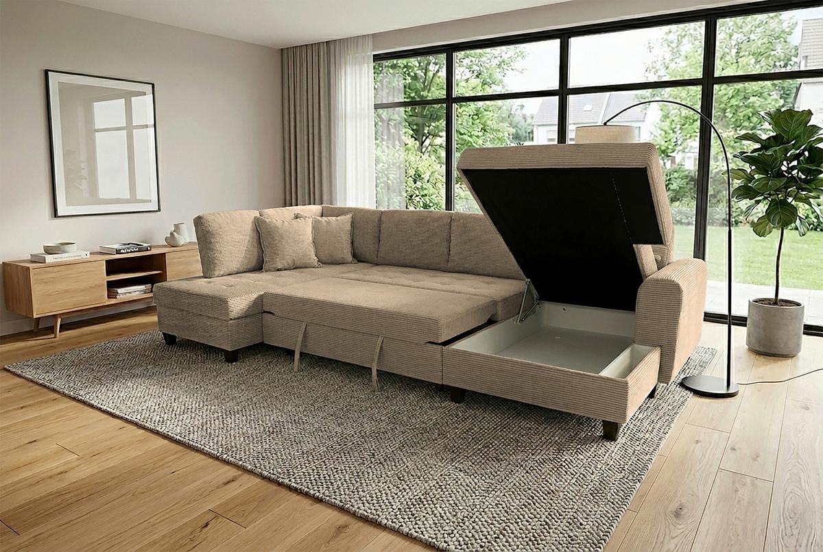 Wohnlandschaft Moritz Karamell U-Form: 178x324x155cm - Karamell, Trend, Textil (178/324/155cm)