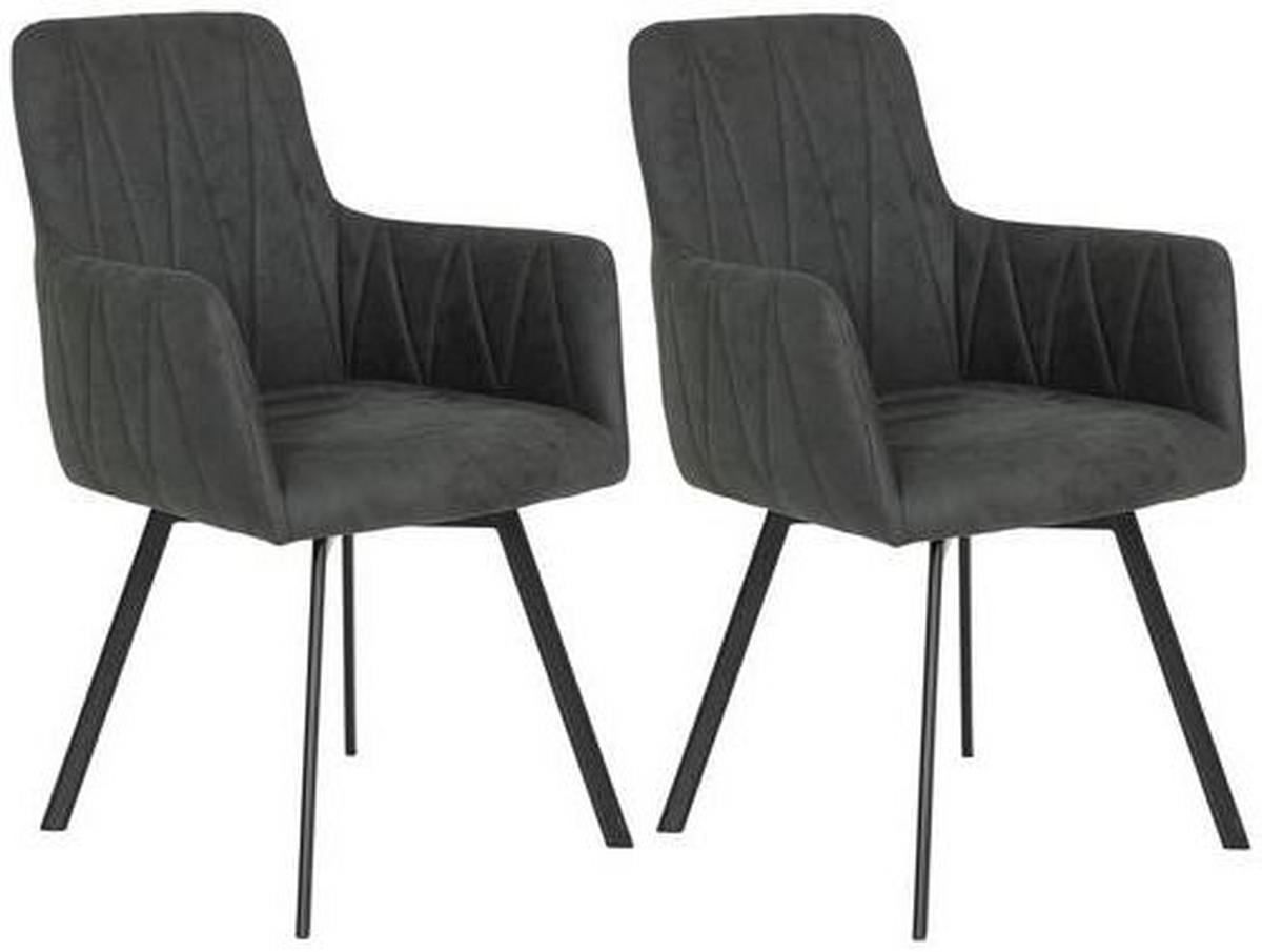 Armlehnstuhl Gesa S Anthrazit Gepolstert Drehbar 2er-Set - Anthrazit/Schwarz, MODERN, Textil/Metall (58/88/63cm) - MID.YOU