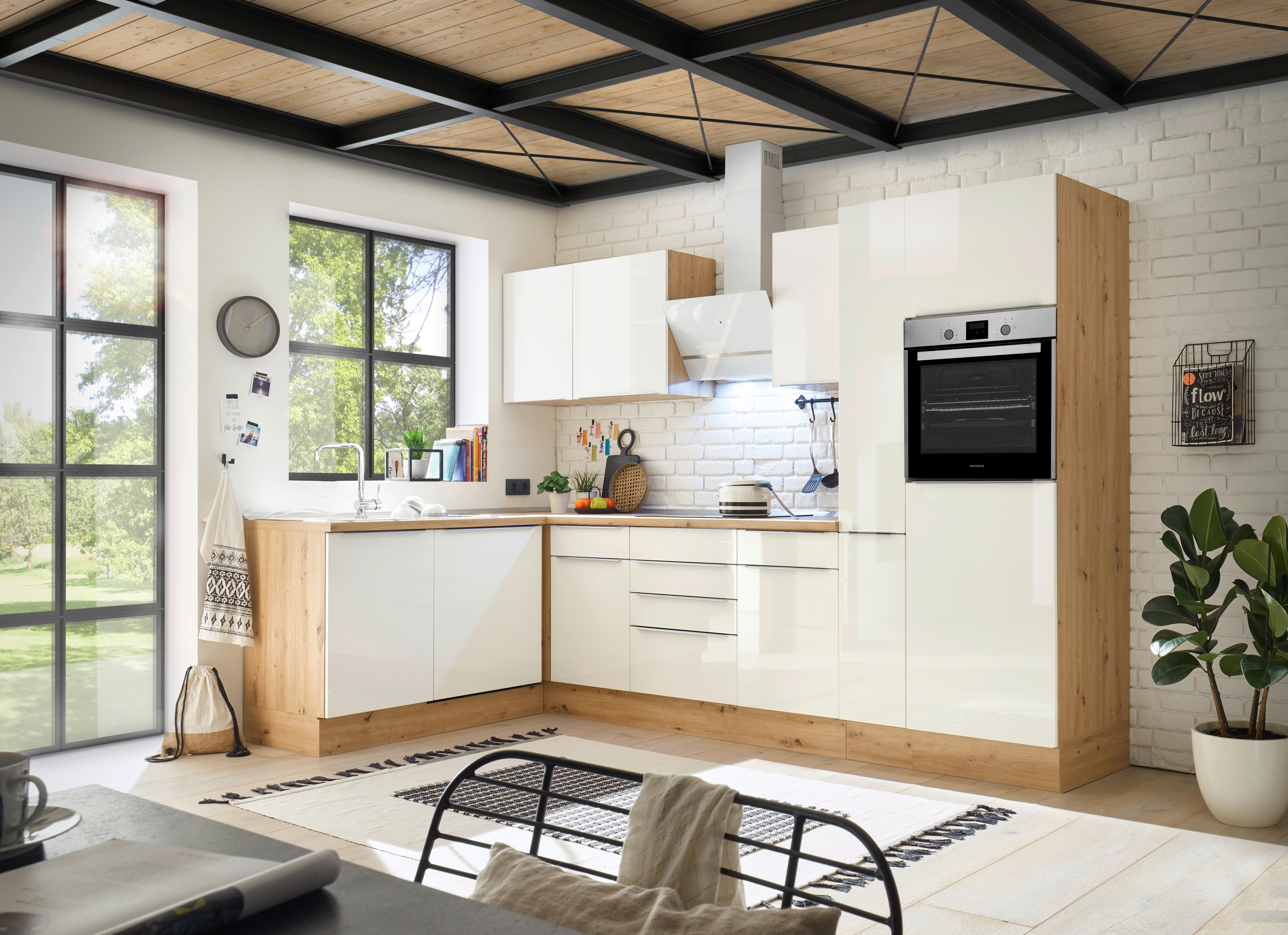 Eckküche mit Geräten 310x170 cm Weiß/Eiche Dekor, Modern