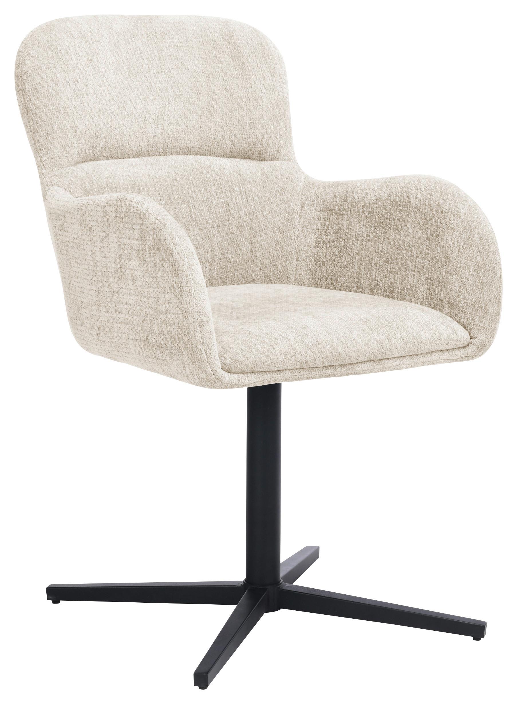 Armlehnstuhl Amber Chenille Beige, B: 56 cm - Beige/Schwarz, MODERN, Holz/Textil (57/85/63cm) - Livetastic