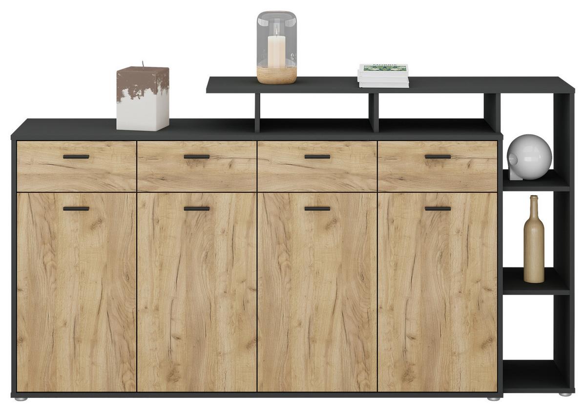 Kommode mit Aufsatz B 190cm Tom, Eiche Dekor/Anthrazit - Anthrazit/Eiche Artisan, MODERN, Holz (190/105/40cm)