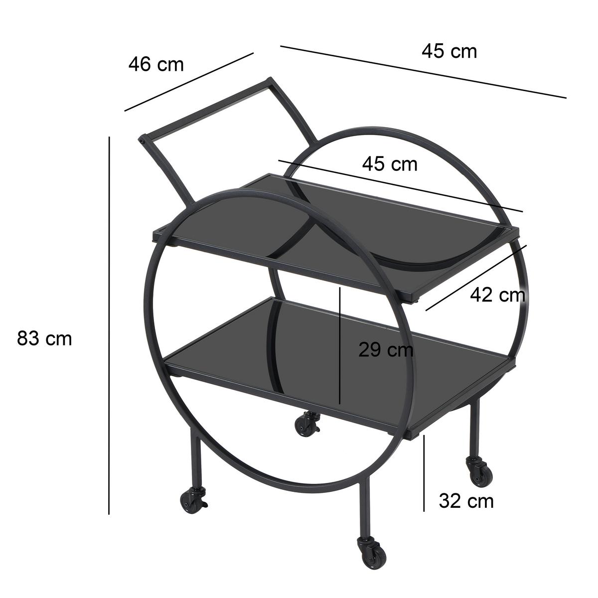 SERVIERWAGEN Schwarz B: 45 cm - Schwarz, Design, Glas/Kunststoff (45/46/83cm) - MID.YOU