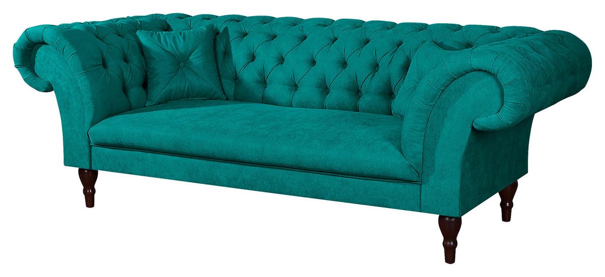 3-Sitzer-Sofa Preston Türkis B: 232 cm - Türkis/Braun, Design, Textil (232/79/97cm) - Livetastic