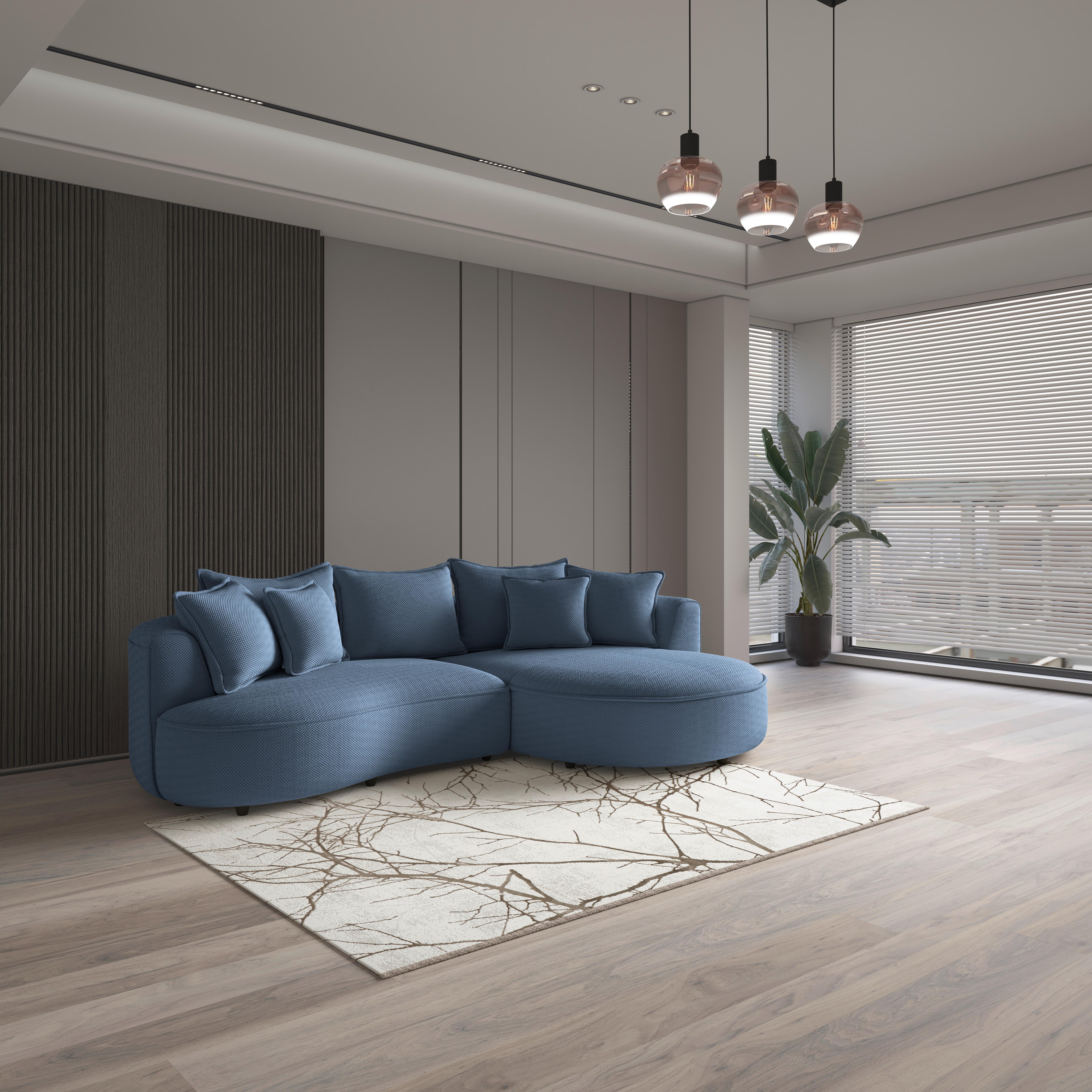 Rohová sedačka LEVI, pravá, tmavě modrá, se 7 polštáři - černá/tmavě modrá, Moderní, textil/plast (287/168cm)