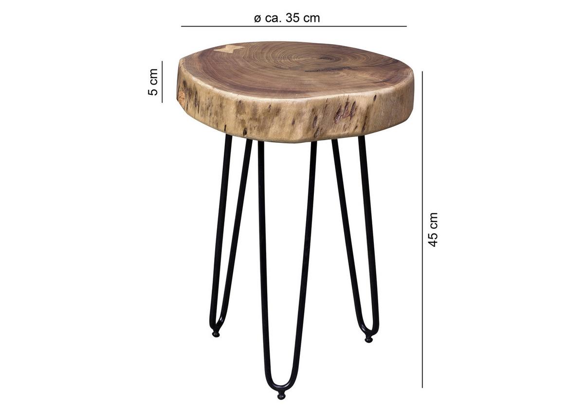 Beistelltisch mit Holzplatte Bagli Akazie/Schwarz - Schwarz/Akaziefarben, Design, Holz/Metall (35/35/45cm) - MID.YOU