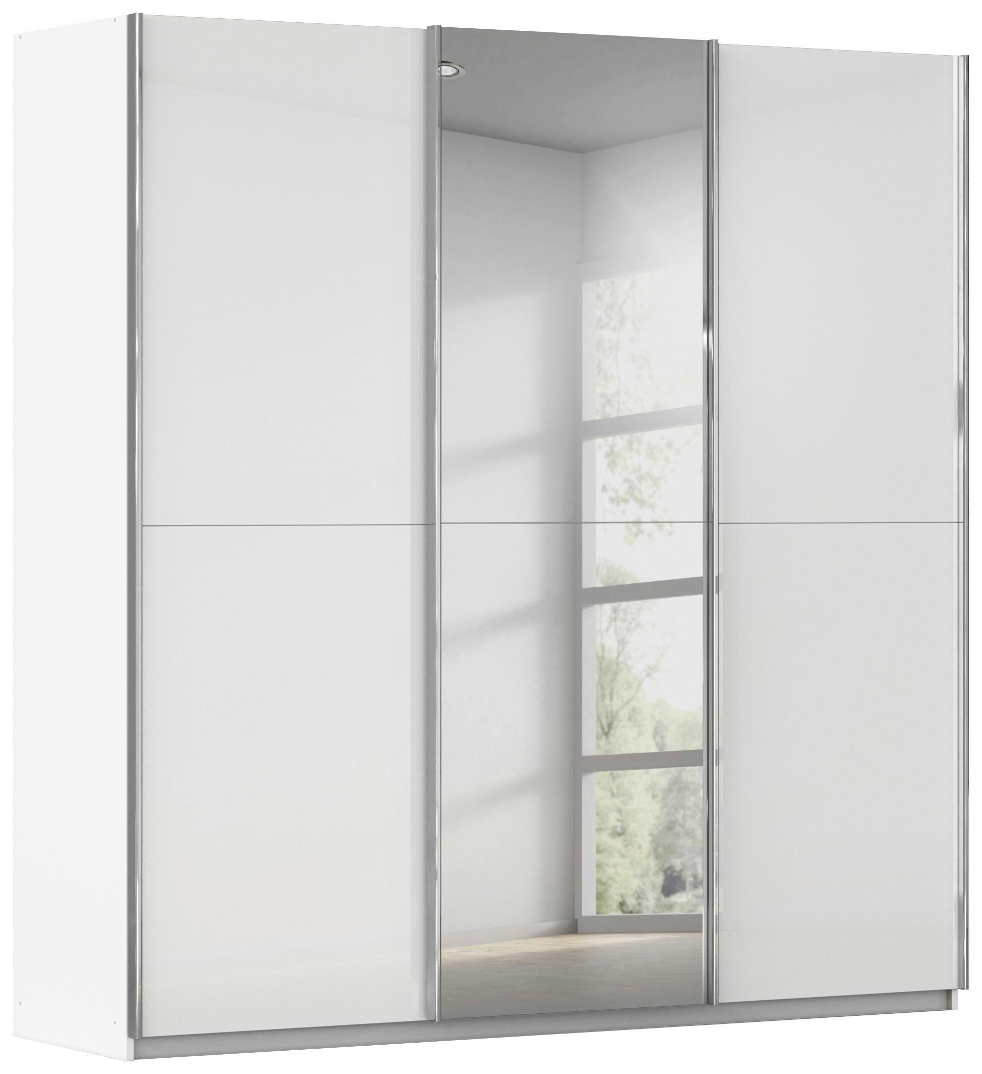 Schwebetürenschrank Fifty 3trg Weiß/Spiegelglas, B: 242 cm - Weiß, KONVENTIONELL, Glas/Holzwerkstoff (242/222/64cm) - Luca Bessoni