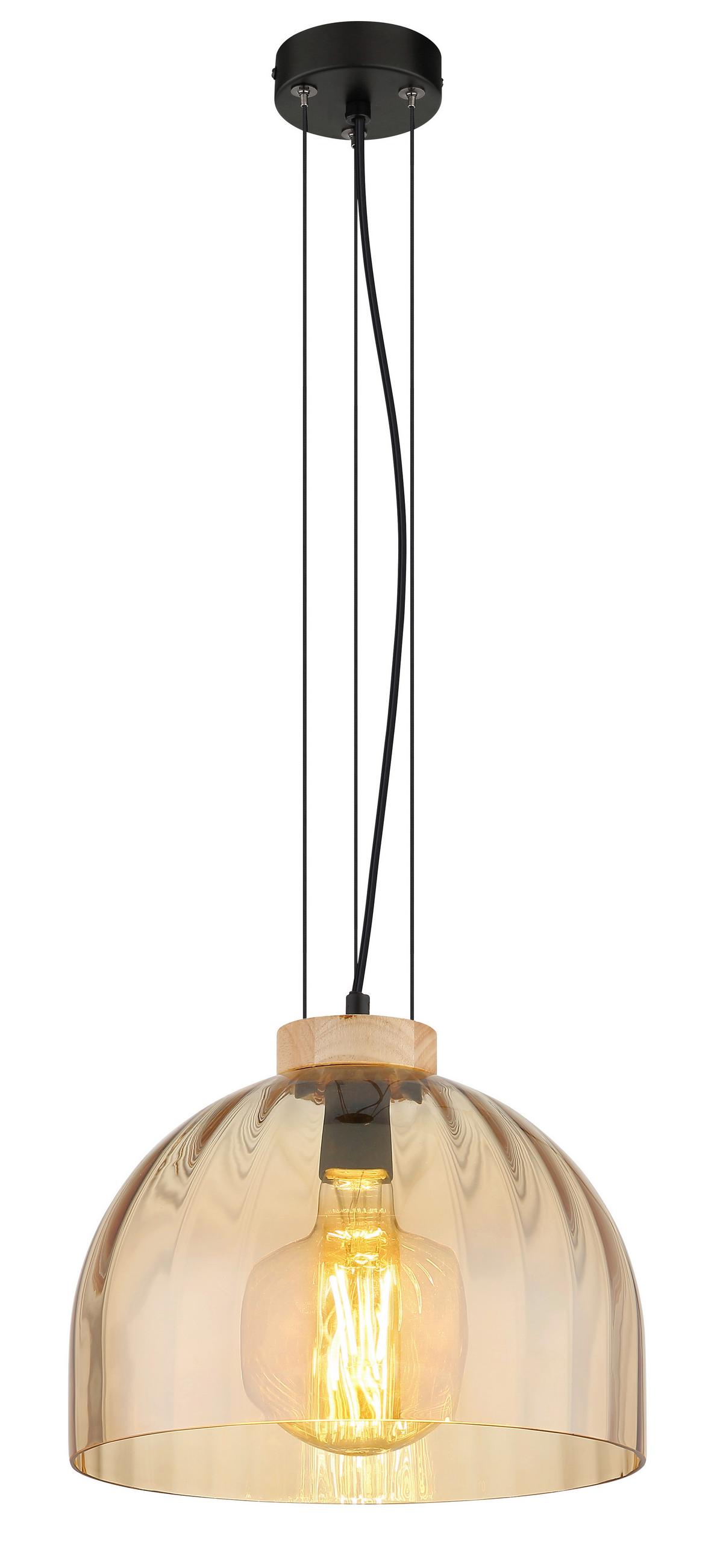 HÄNGELEUCHTE Braun, Schwarz, ca. 30x120 cm - Bernsteinfarben/Schwarz, Design, Glas/Holz (30/120cm) - Globo