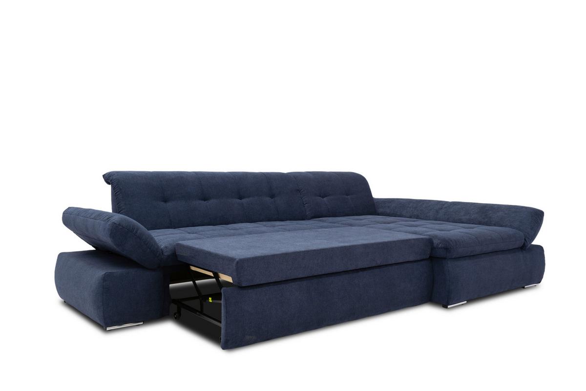 Ecksofa Mit Schlaffunktion Moric Dunkelblau Mikrofaser - Chromfarben/Dunkelblau, KONVENTIONELL, Textil (300/172cm) - MID.YOU