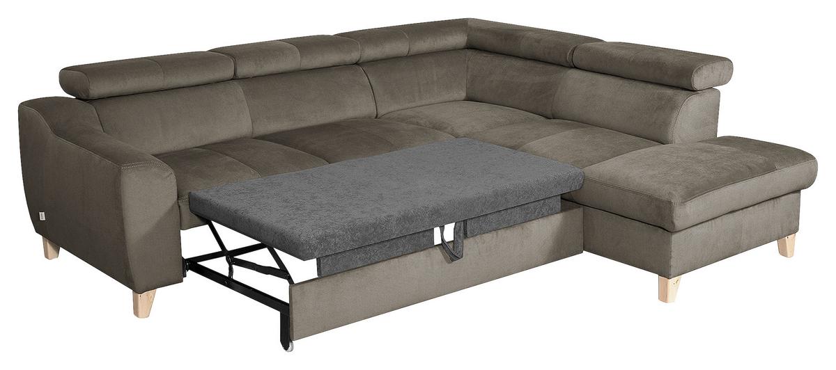 Ecksofa Aspen Mit Bettkasten Webstoff Graubraun 245x208 Cm - Graubraun/Buchefarben, Design, Textil (245/208cm) - Livetastic