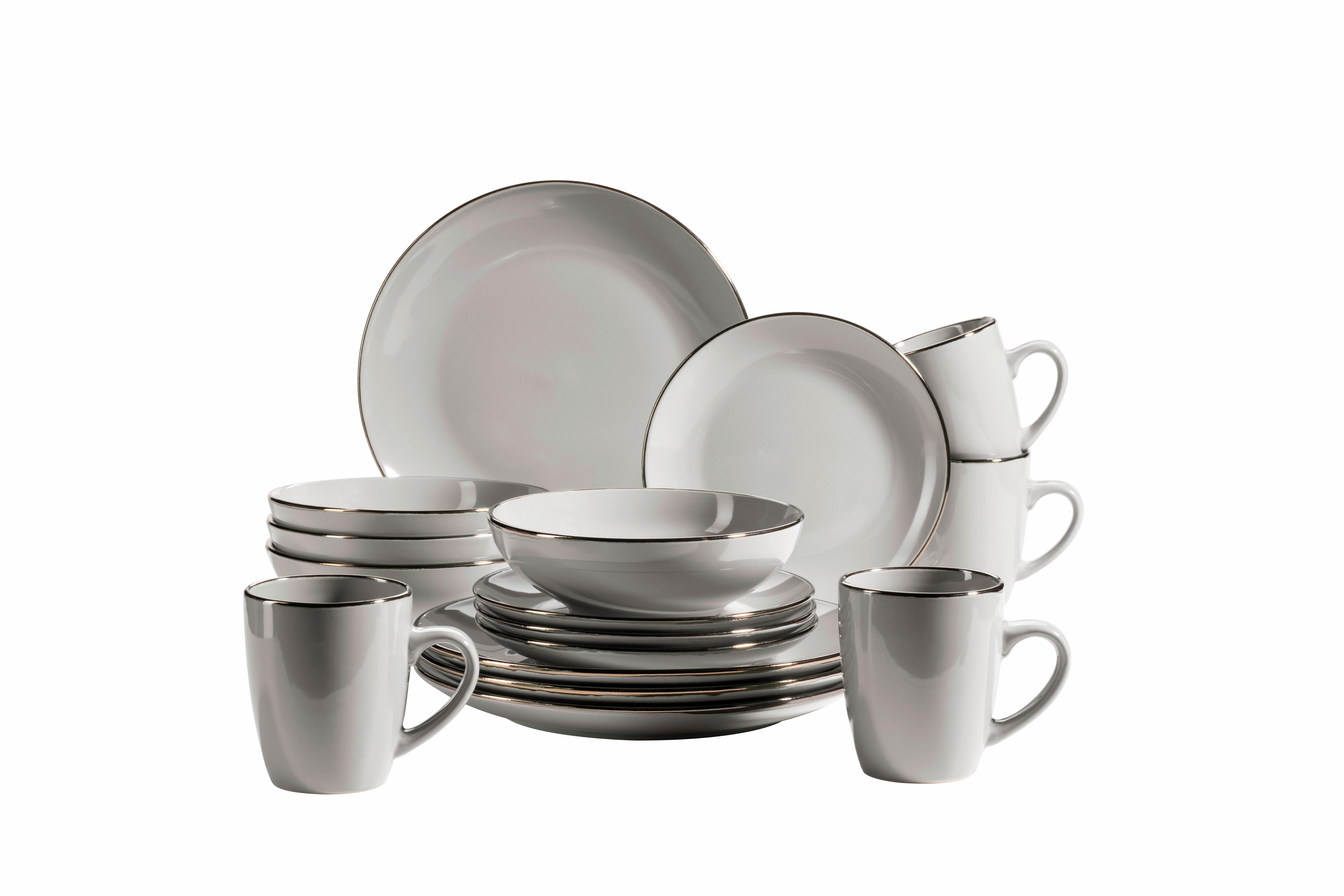 Kombiservice Metallic Rim 4 Personen Geschirr Set - Grau, Basics, Keramik (34/31,5/32cm) - Mäser