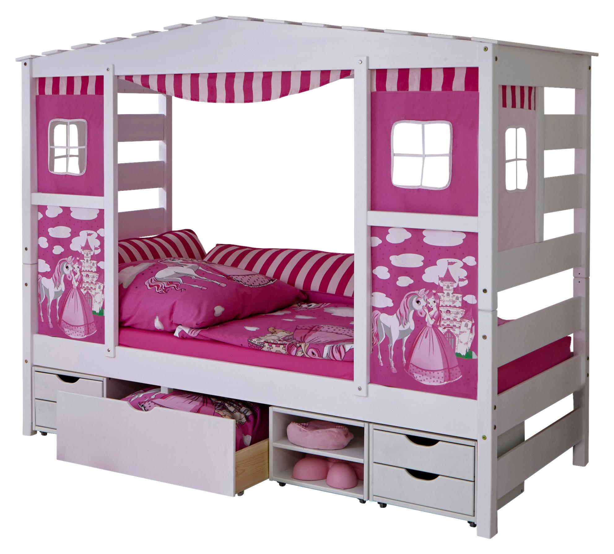 Posteľ v tvare domčeka LIO záves ružový - pink, Modern, drevo (90/200cm) - MID.YOU