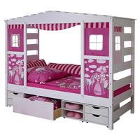 Posteľ v tvare domčeka LIO záves ružový - pink, Modern, drevo (90/200cm) - MID.YOU