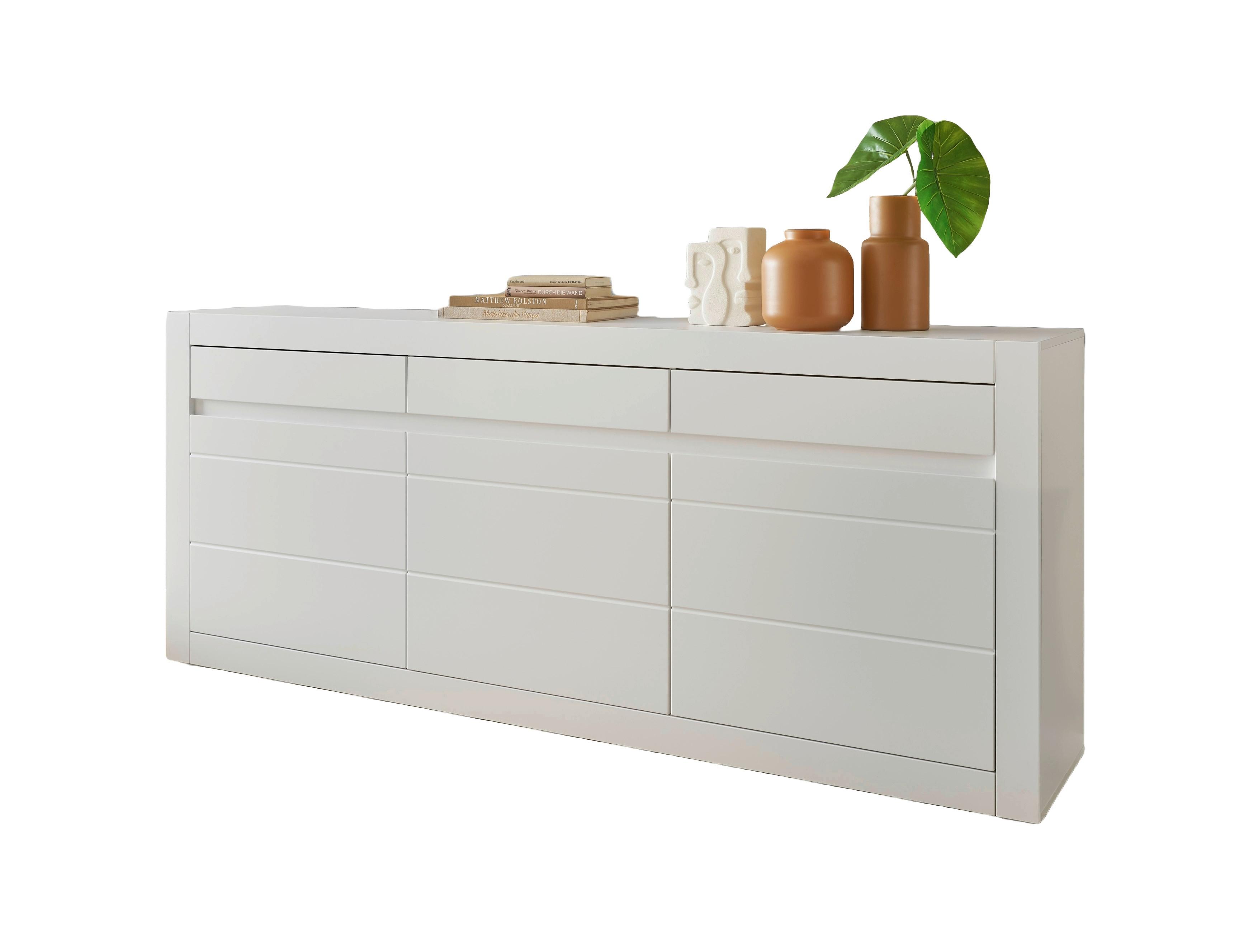Sideboard Chester Weiß/Eichefarben B: 217cm - Eichefarben/Silberfarben, Design, Holzwerkstoff (217/90/42cm) - MID.YOU