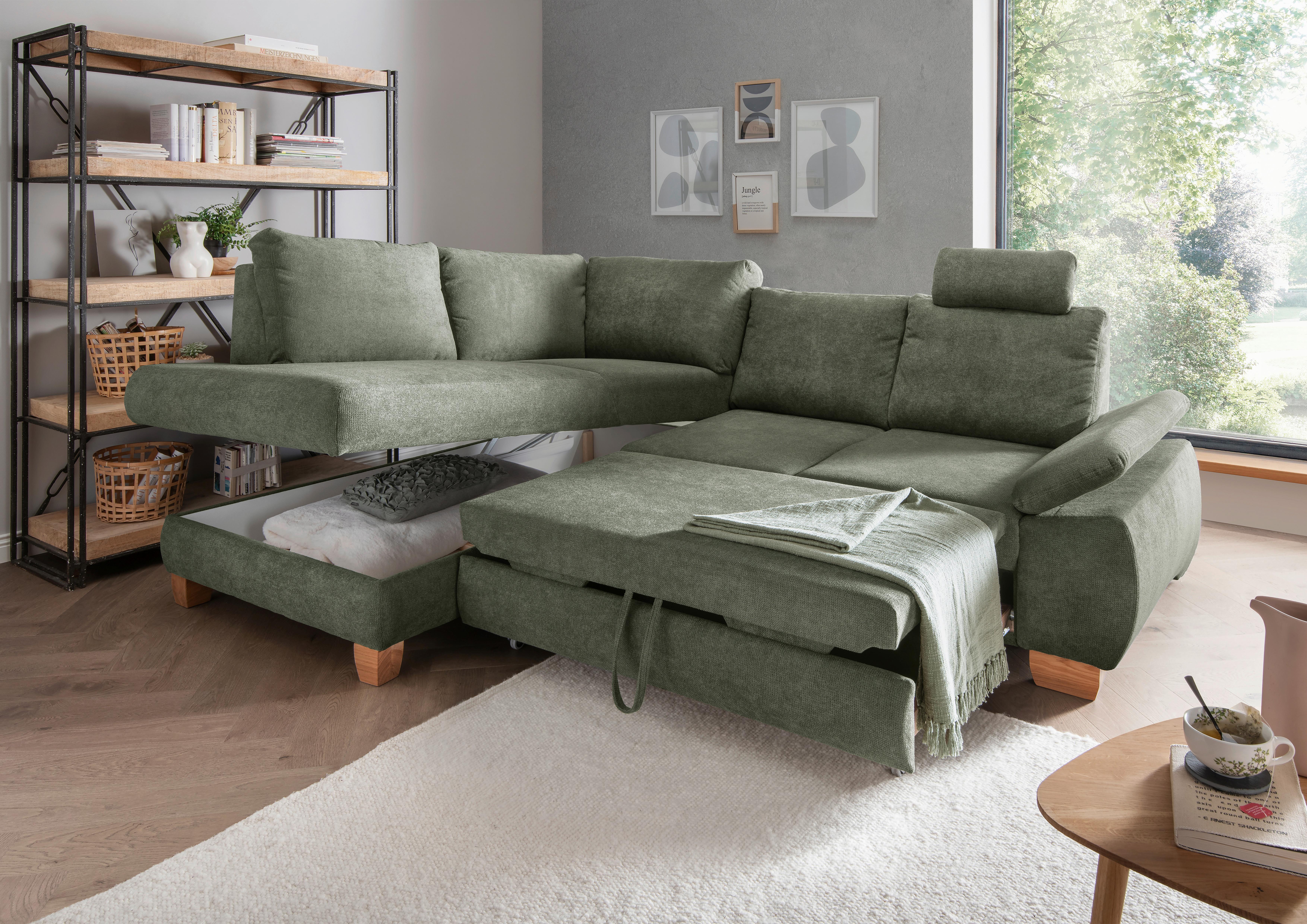 Eckschlafsofa Positano Dunkelgrün S: 206x261 Cm - Wildeiche/Dunkelgrün, MODERN, Textil (206/261cm) - Livetastic