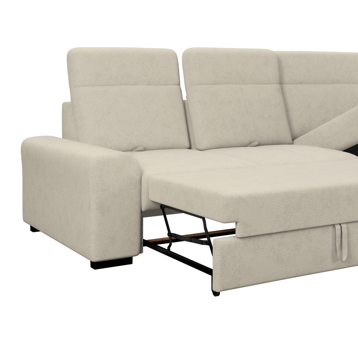 Ecksofa mit Bettfunktion Malaga new Chenille beige - Beige/Schwarz, KONVENTIONELL, Textil (286/203cm) - Ondega