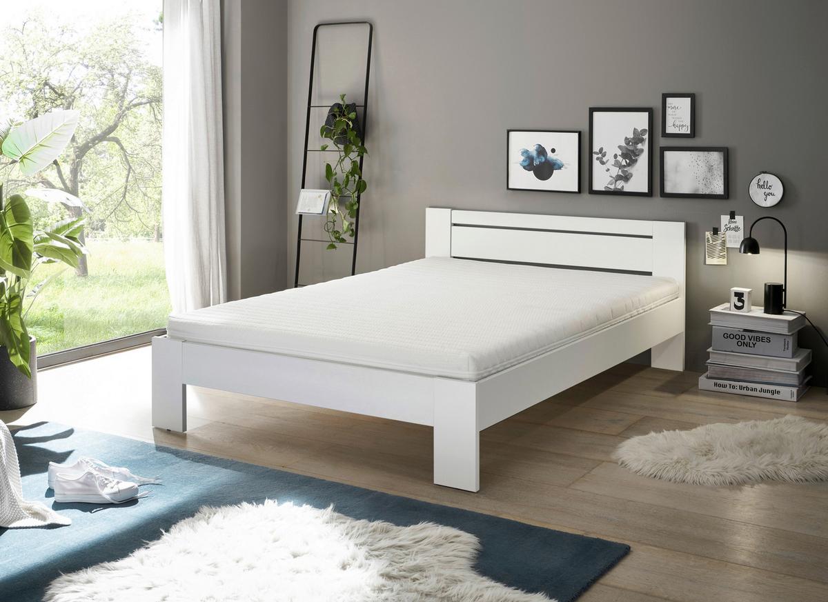Bett Cannes 140 Weiß 140x200 - Weiß, KONVENTIONELL, Holzwerkstoff (140/200cm) - Ondega