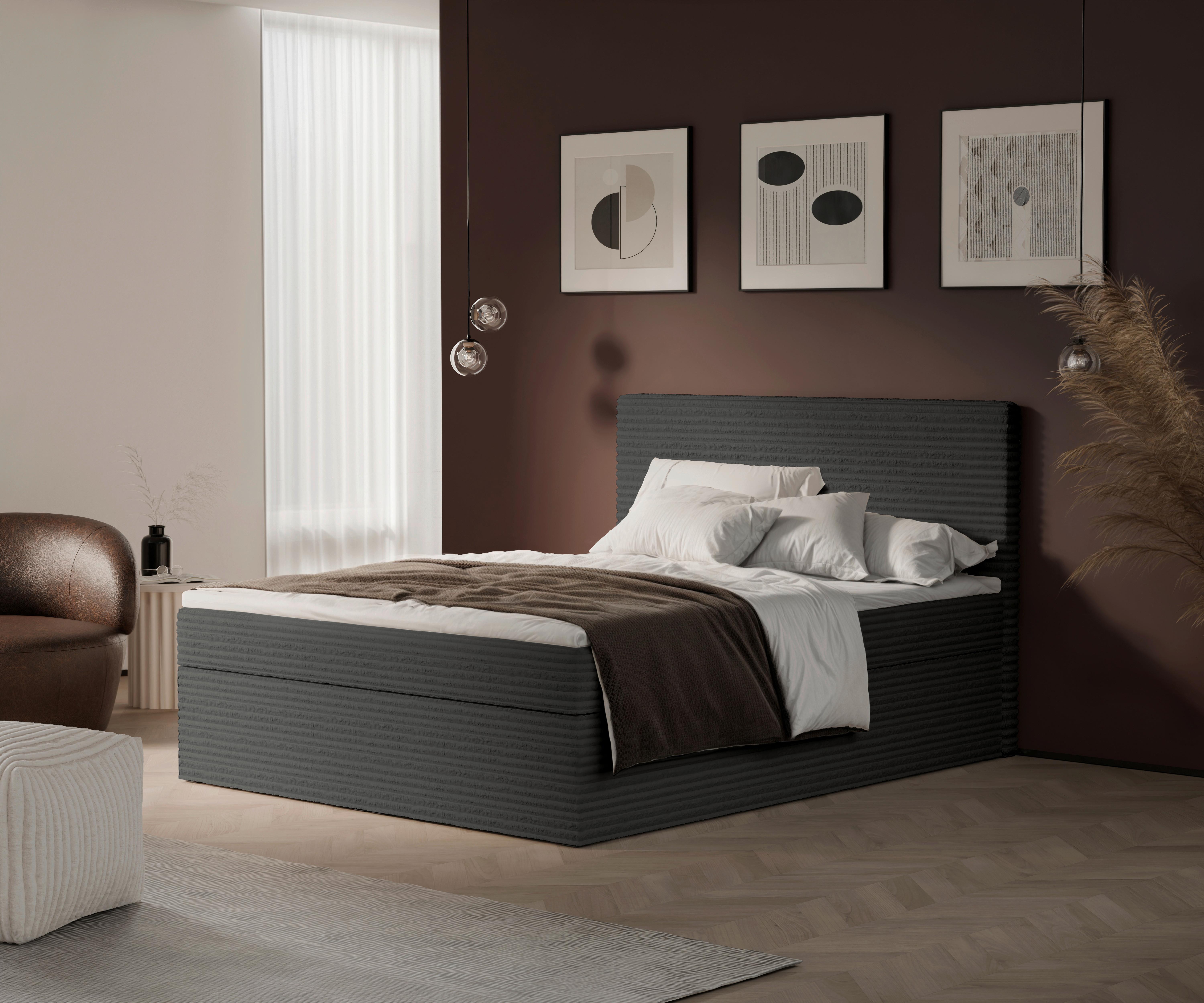 Boxbett Cordoba Dunkelgrau, Lf: 140x200 Cm - Dunkelgrau/Schwarz, Basics, Holz/Textil (140/200cm) - Livetastic