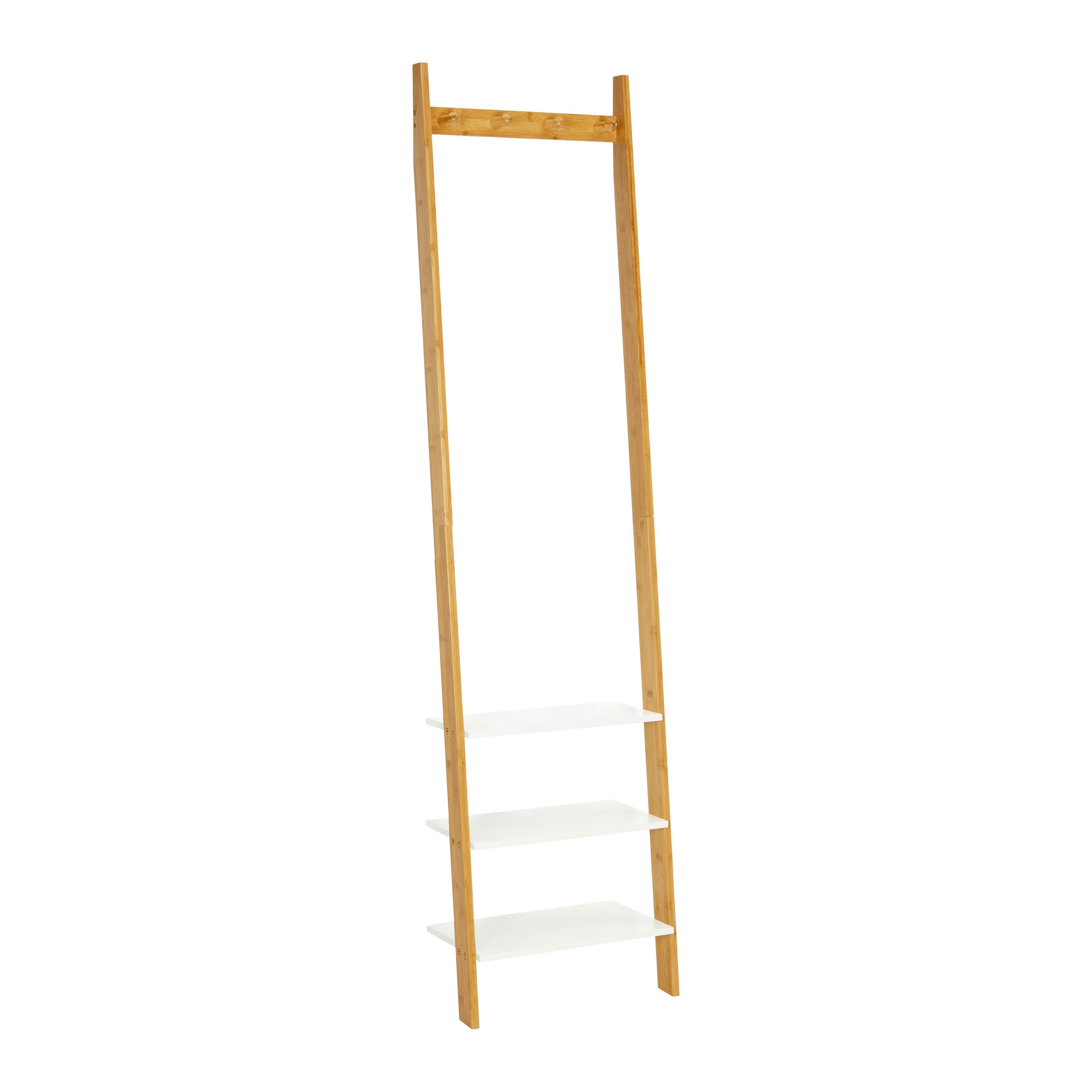 Regál z bambusu Mirela - biela/prírodná farba, Modern, kompozitné drevo/prírodné materiály (43/175/25cm) - Bessagi Home