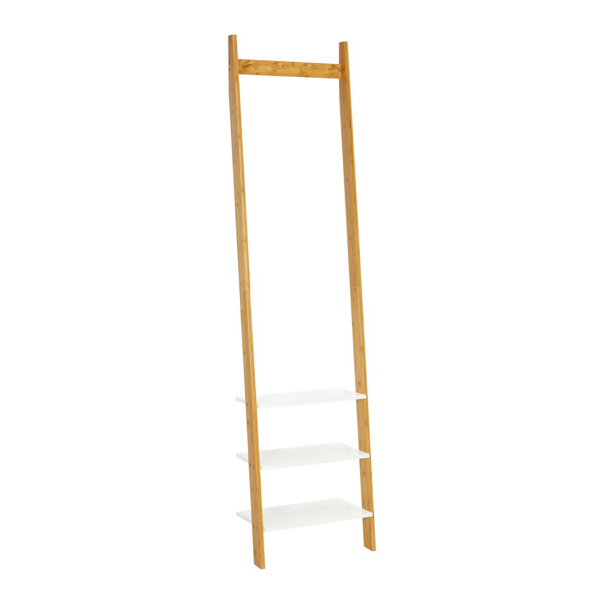 Regál z bambusu Mirela - biela/prírodná farba, Modern, kompozitné drevo/prírodné materiály (43/175/25cm) - Bessagi Home