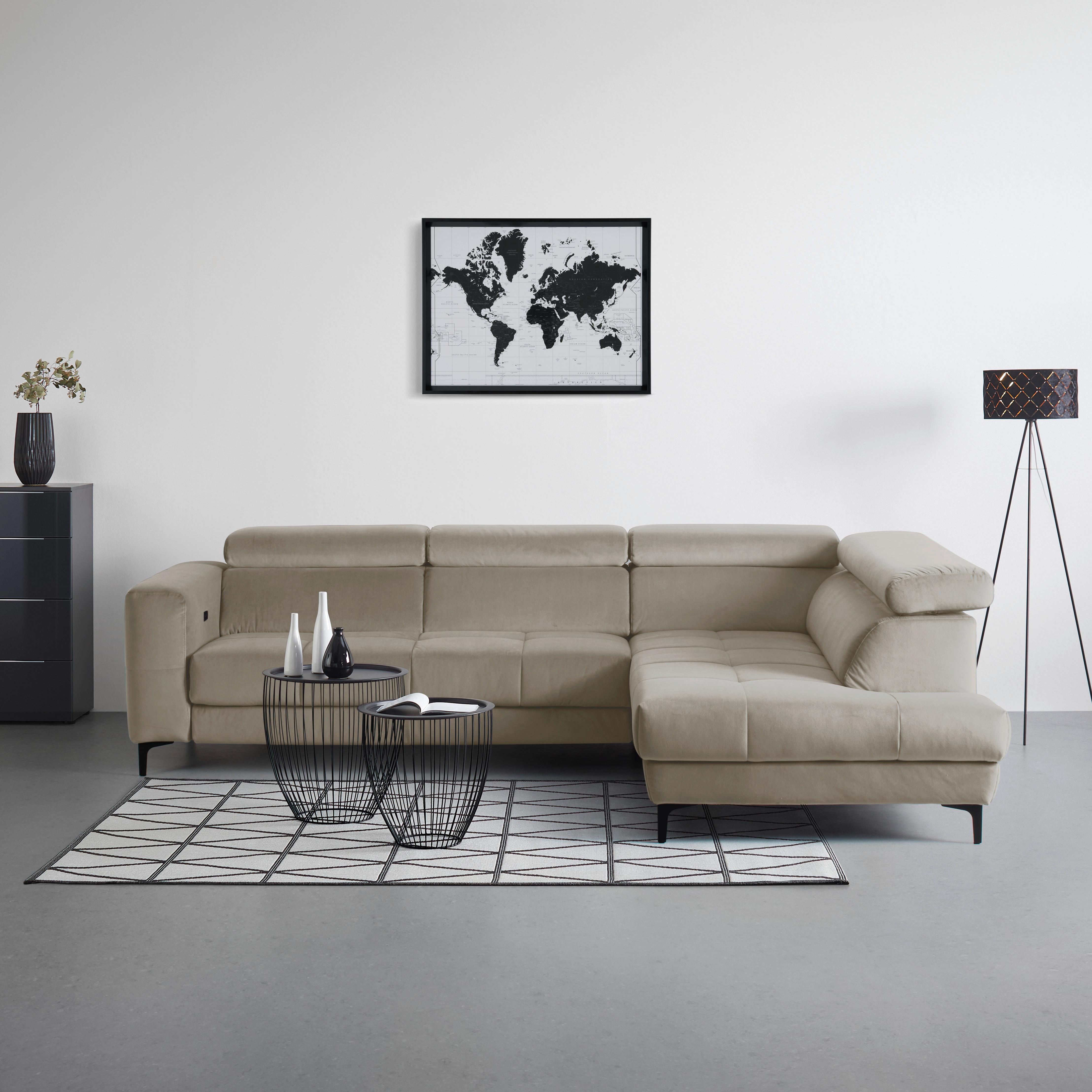 Rohová sedačka EMMA, pravá, béžová,op.hl.,USB,el.výsuv - černá/béžová, Moderní, textil (301/210cm) - Premium Living