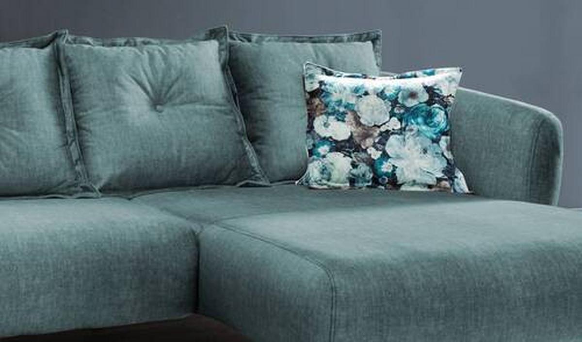 Ecksofa Baggio Mit Kissen Textil Blau/grün - Blau/Multicolor, MODERN, Holz/Textil (277/162cm) - Livetastic
