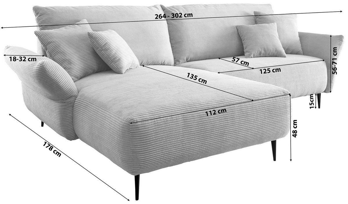 Ecksofa Vanilla Petrol S: 178x264-302 cm - Petrol/Schwarz, Design, Textil (178/264-302cm) - Livetastic